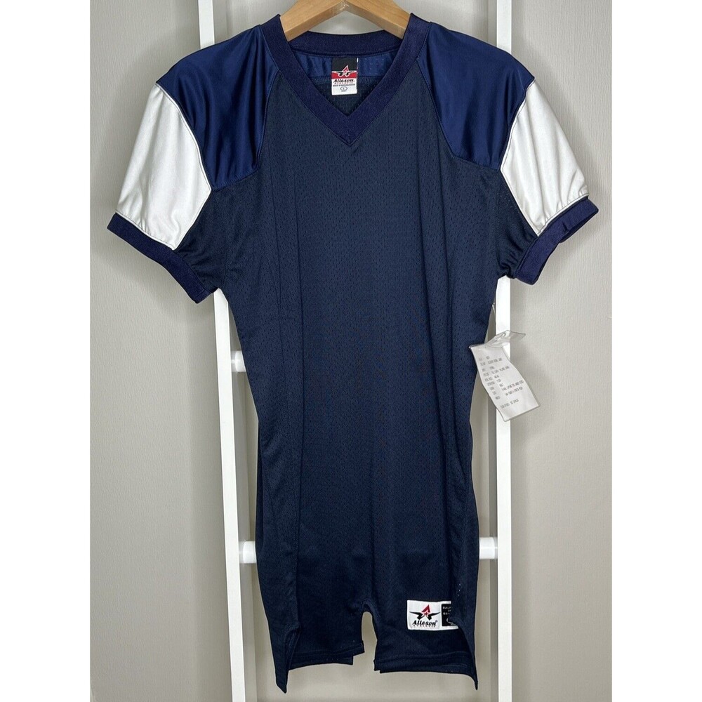 Alleson Athletic Mens L NWT Navy Blue Football Jersey Raglan V-Neck Stretch